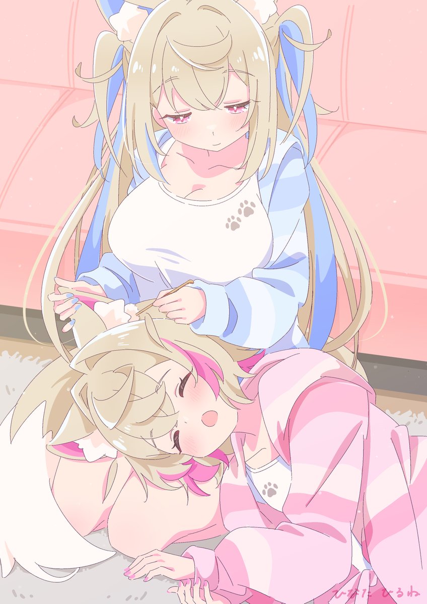 fuwawa abyssgard and mococo abyssgard (hololive and 1 more) drawn by hinata_hirune