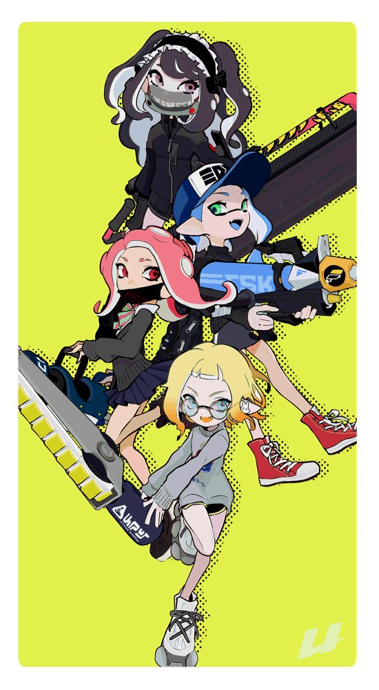 inkling player character, inkling girl, octoling player character, and octoling girl (splatoon and 1 more) drawn by imaikuy0