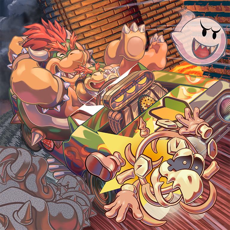 bowser, boo, bowser jr., and dry bones (mario and 2 more) drawn by masa_(bowser)
