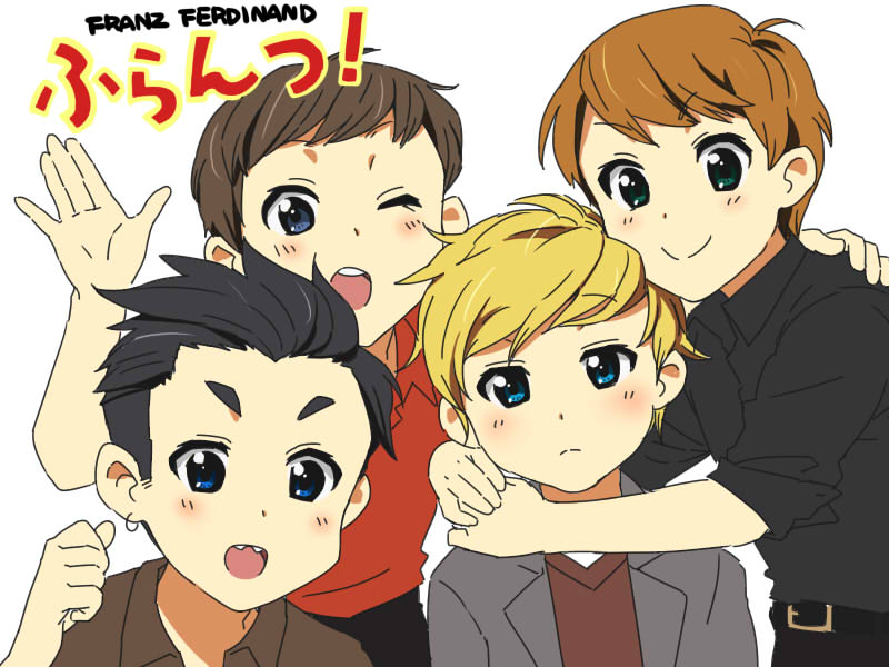 paul thomson, nick mccarthy, bob hardy, and alex kapranos (k-on! and 2 more) drawn by a-ka