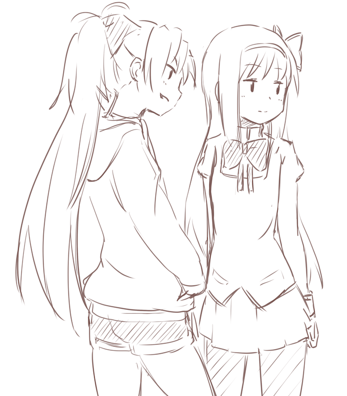 akemi homura and sakura kyoko (mahou shoujo madoka magica) drawn by uasi