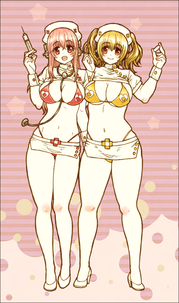 super sonico and super pochaco (nitroplus) drawn by warai