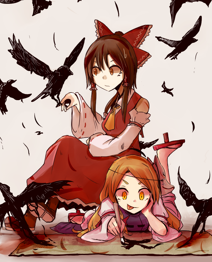hakurei reimu and yakumo yukari (touhou) drawn by necro_(nekurodayo)