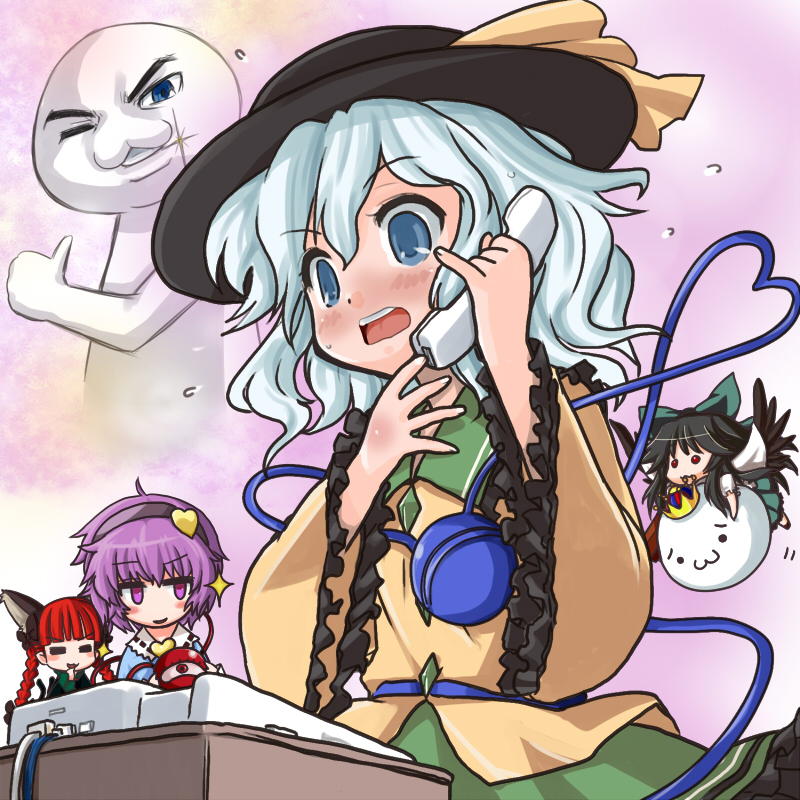 komeiji koishi, komeiji satori, kaenbyou rin, reiuji utsuho, and yaruo (touhou and 1 more) drawn by gorakujin