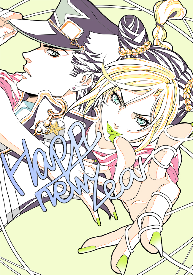 kujo jotaro and kujo jolyne (jojo no kimyou na bouken and 1 more) drawn by rihhi_(rainbw)