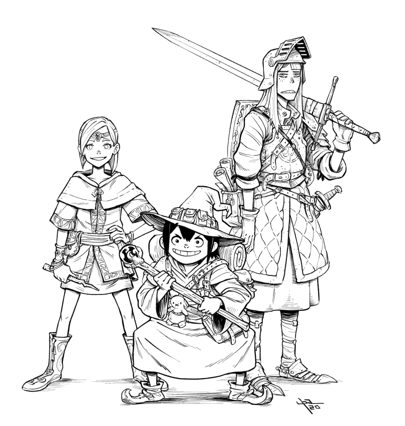 kanamori sayaka, asakusa midori, and mizusaki tsubame (dungeons & dragons and 1 more) drawn by mcnostril