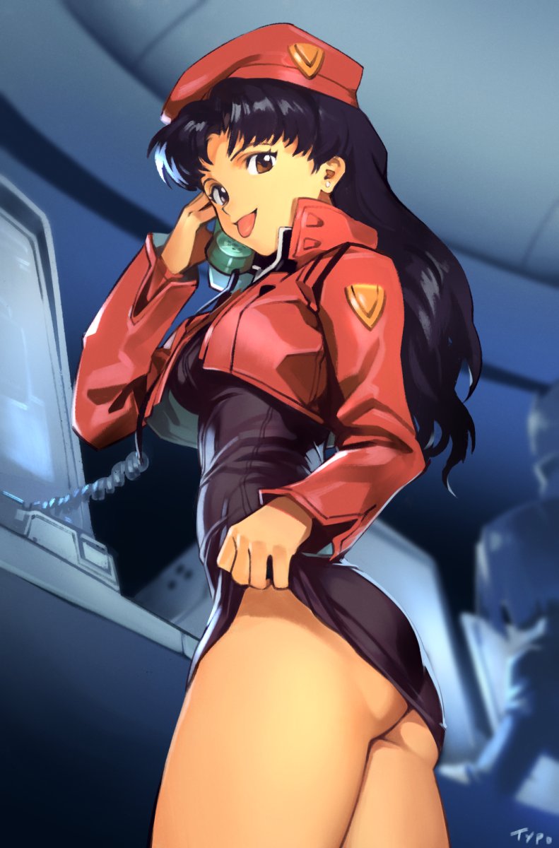 katsuragi misato and aoba shigeru (neon genesis evangelion) drawn by optionaltypo