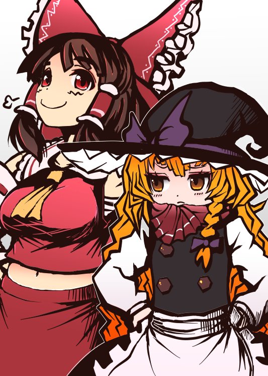 hakurei reimu, kirisame marisa, kanna, and azusa (touhou and 1 more) drawn by khn_(kihana)