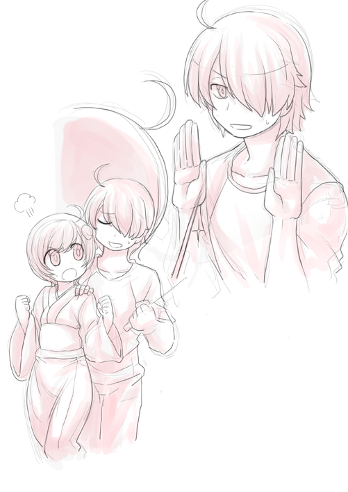 araragi koyomi and araragi tsukihi (monogatari and 1 more) drawn by omuraisu_echizen