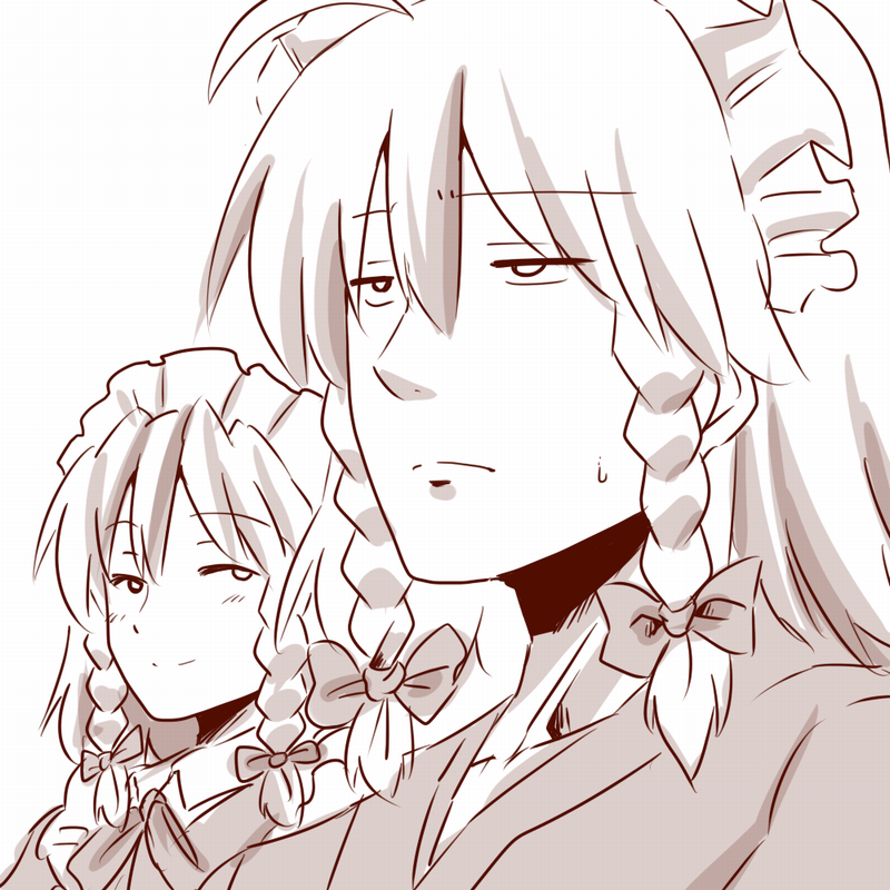 izayoi sakuya and morichika rinnosuke (touhou) drawn by amazon_(taitaitaira)