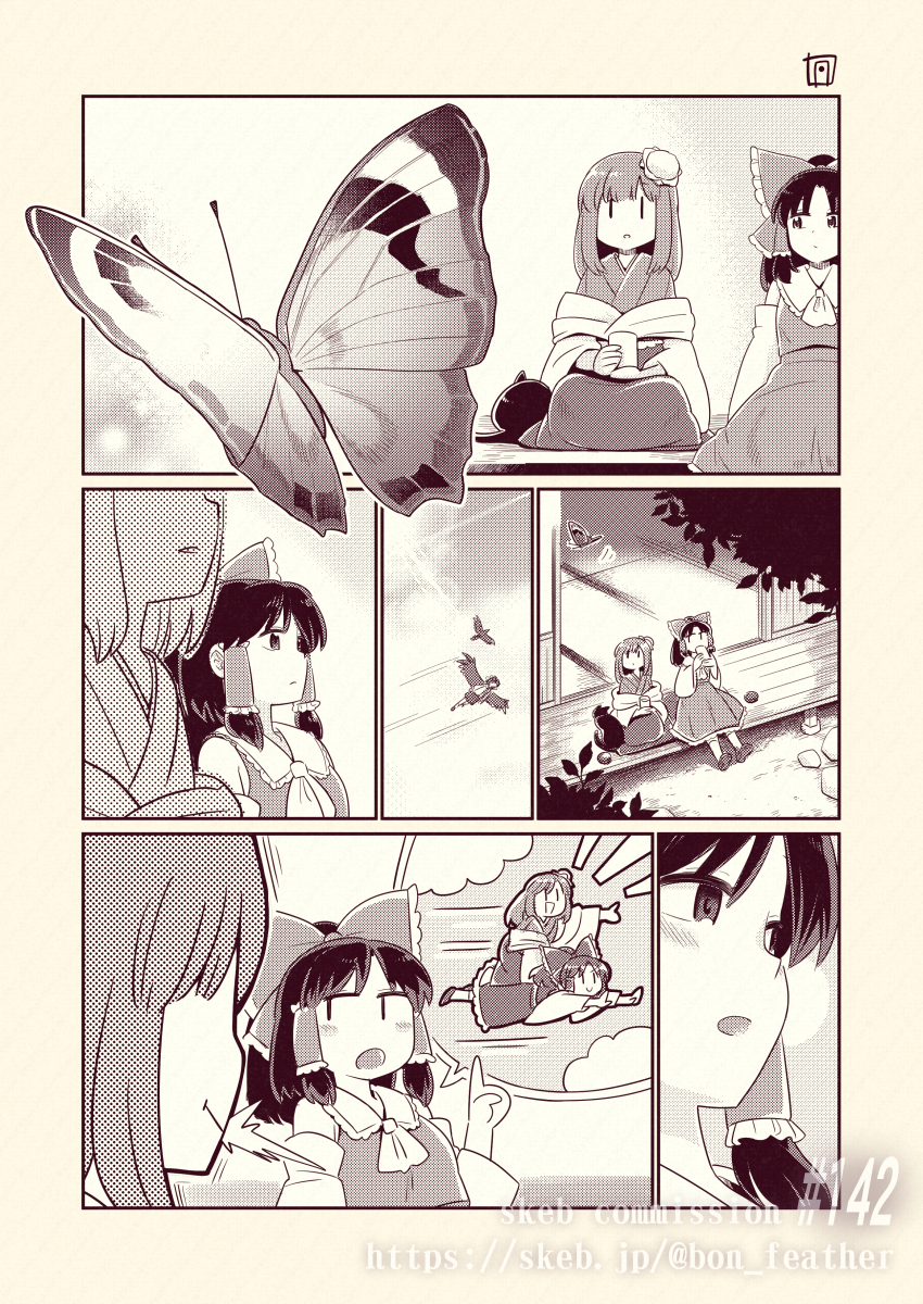 hakurei reimu, shameimaru aya, and hieda no akyuu (touhou) drawn by bon_(rump)