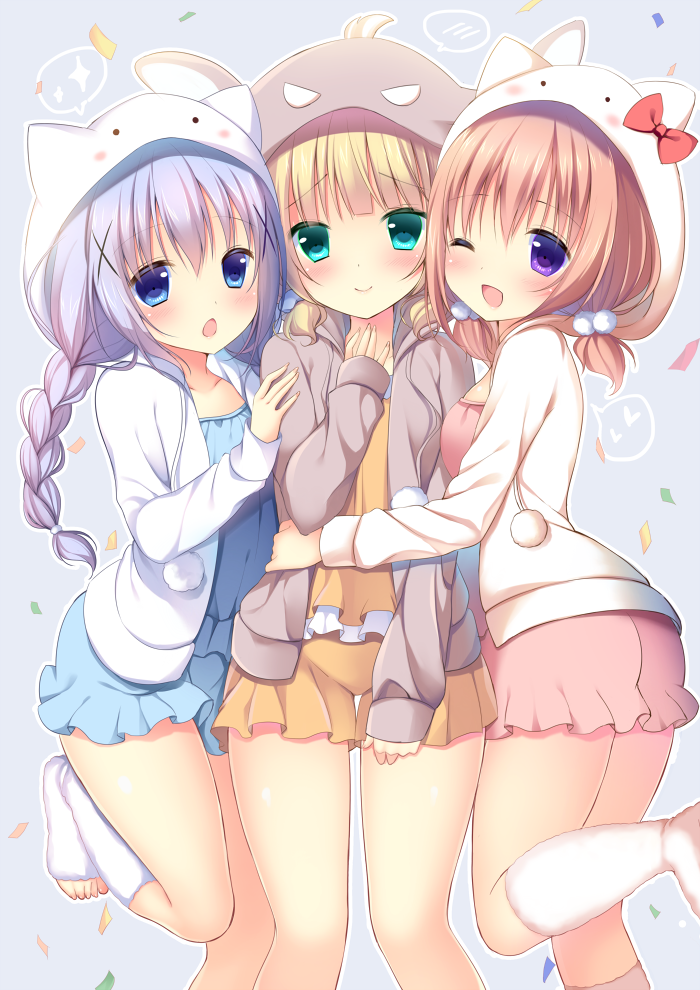 kafuu chino, hoto cocoa, kirima syaro, tippy, and wild geese (gochuumon wa usagi desu ka?) drawn by shibainu_niki