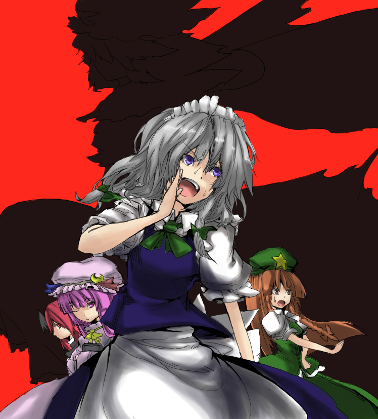 izayoi sakuya, patchouli knowledge, hong meiling, saigyouji yuyuko, and koakuma (touhou) drawn by masuzou
