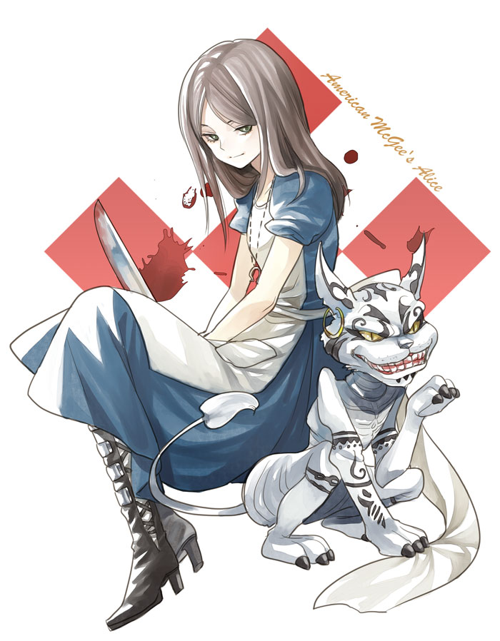cheshire cat and alice liddell (american mcgee's alice) drawn by tokitou_fuji