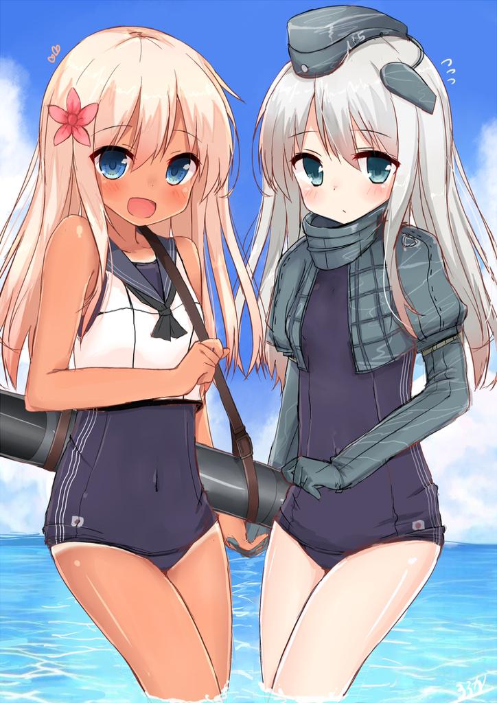 ro-500 and u-511 (kantai collection) drawn by rouka_(akatyann)