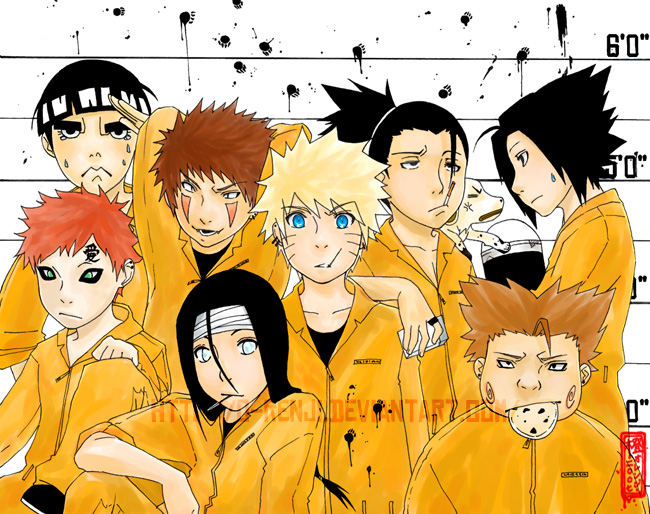 uzumaki naruto, uchiha sasuke, rock lee, hyuuga neji, gaara, and 3 more (naruto) drawn by o-renji