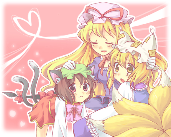 yakumo yukari, yakumo ran, and chen (touhou) drawn by kuguri_oimo