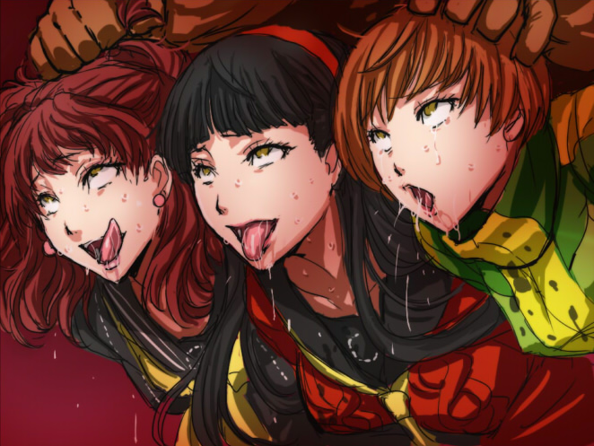 satonaka chie, kujikawa rise, amagi yukiko, shadow rise, shadow yukiko, and 1 more (persona and 1 more) drawn by warainaku