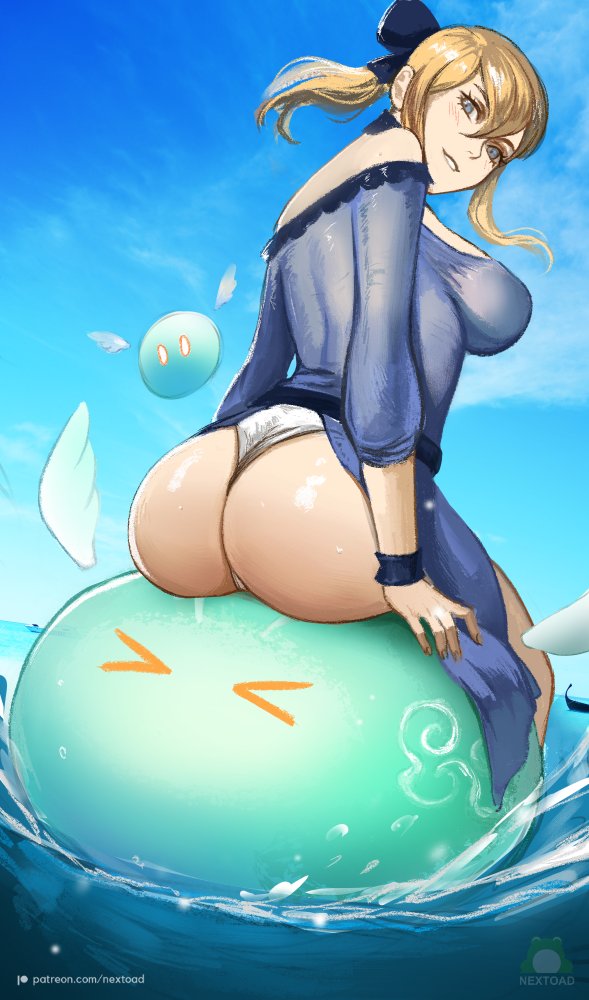 jean, slime, and anemo slime (genshin impact) drawn by nextoad