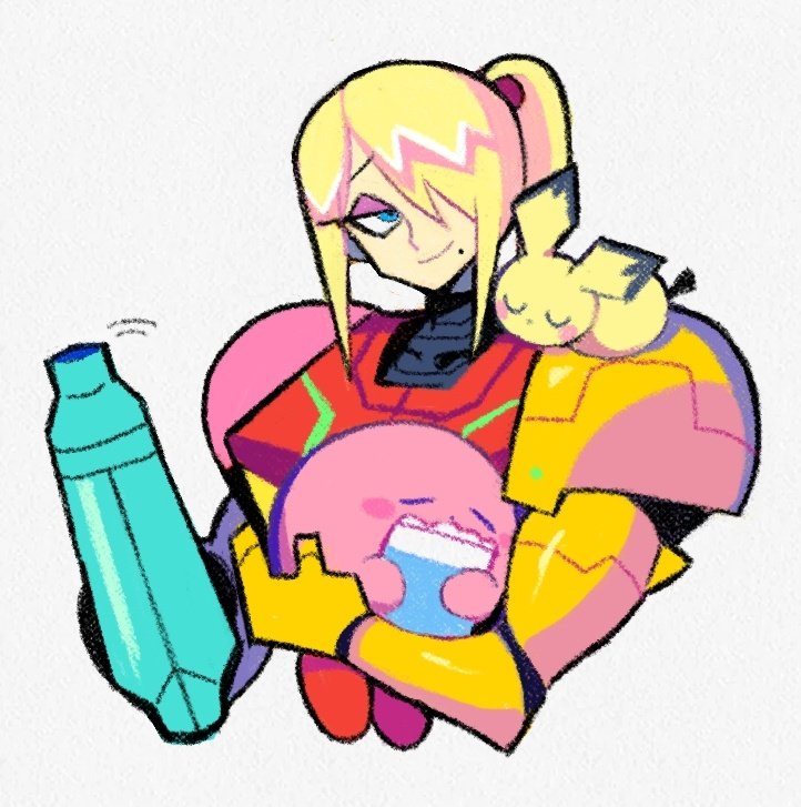 kirby, samus aran, and pichu (pokemon and 3 more) drawn by denaseey
