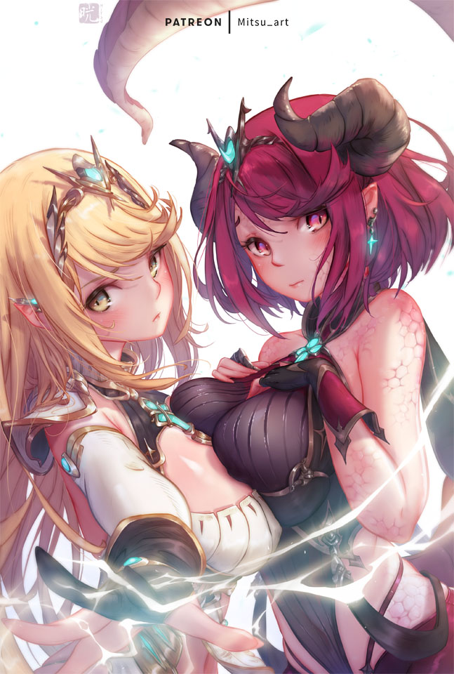 pyra and mythra (xenoblade chronicles and 1 more) drawn by mitsu_(mitsu_art)