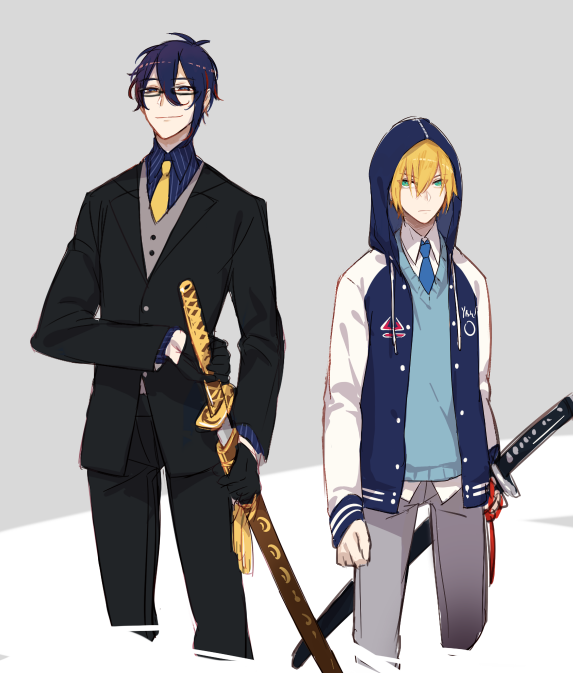 mikazuki munechika and yamanbagiri kunihiro (touken ranbu) drawn by verus
