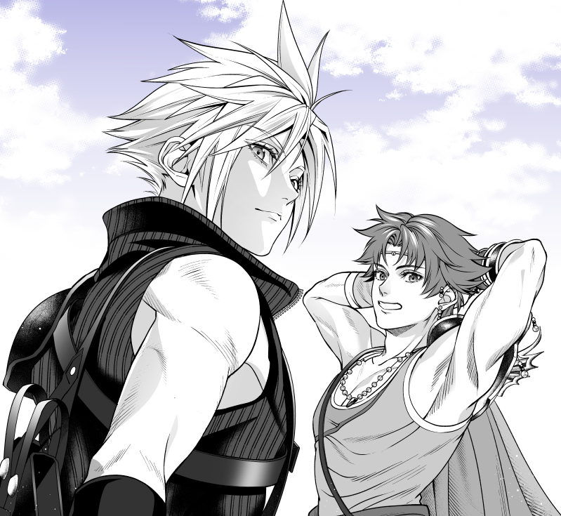 cloud strife and bartz klauser (final fantasy and 4 more) drawn by ko102k1