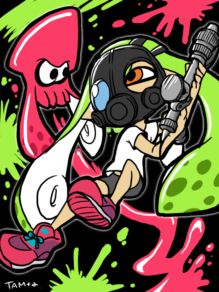 inkling player character and inkling girl (splatoon and 1 more) drawn by tama_2400