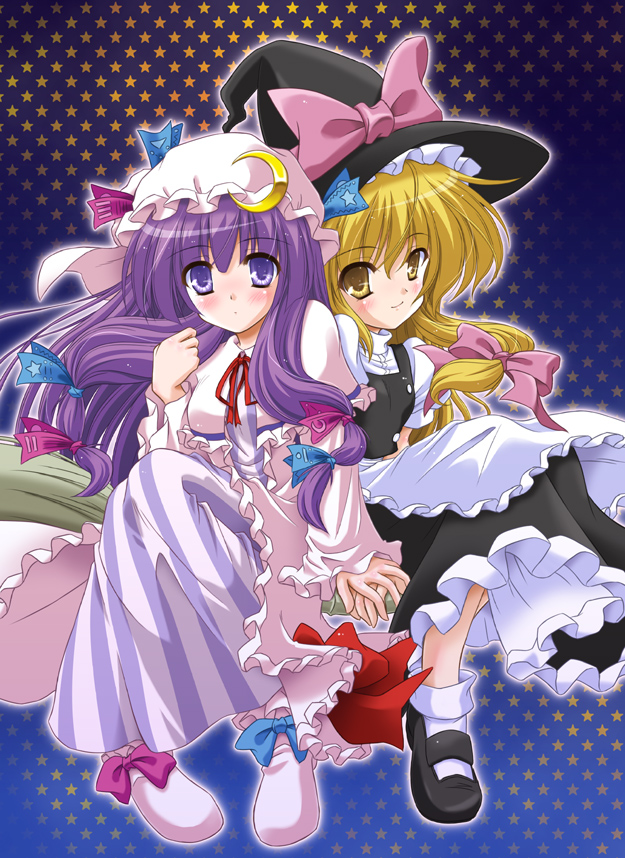 kirisame marisa and patchouli knowledge (touhou) drawn by yamu_(reverse_noise)