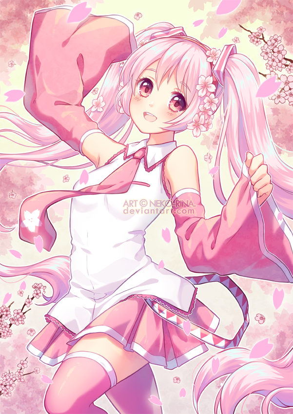 hatsune miku and sakura miku (vocaloid) drawn by neko-rina