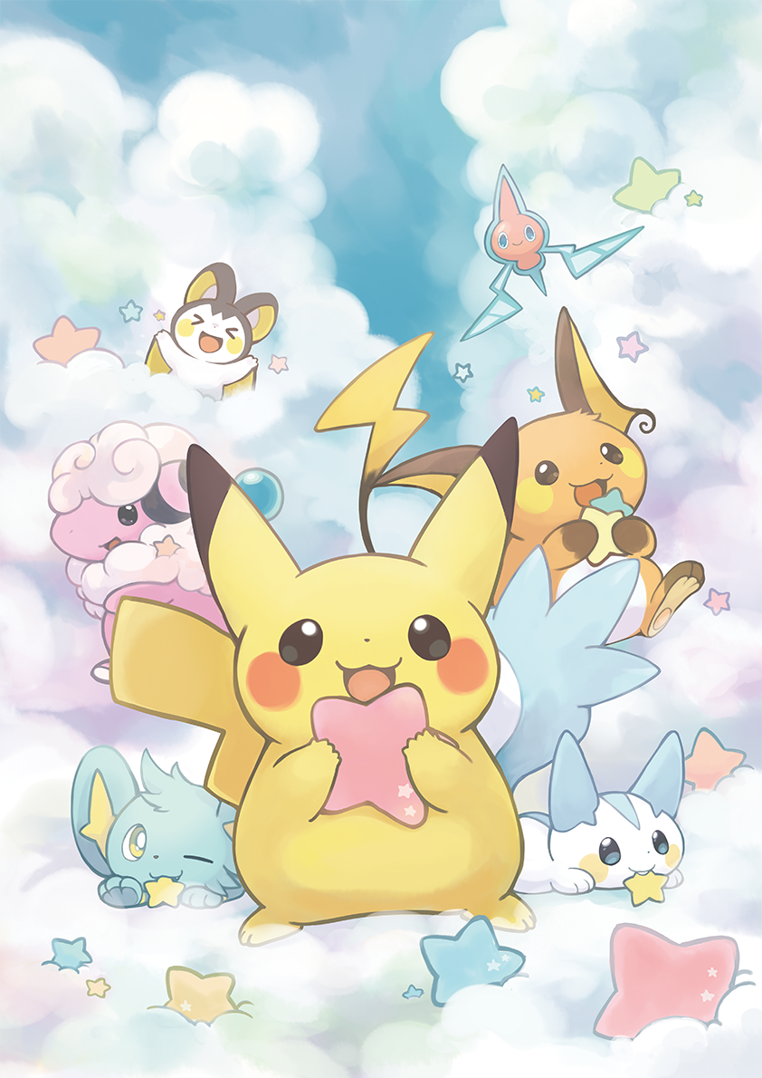 pikachu, rotom, raichu, pachirisu, emolga, and 2 more (pokemon) drawn by konanbo