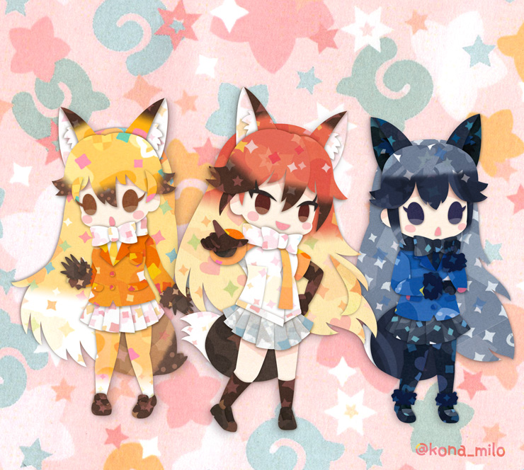 silver fox, ezo red fox, and red fox (kemono friends) drawn by kikuchi_milo
