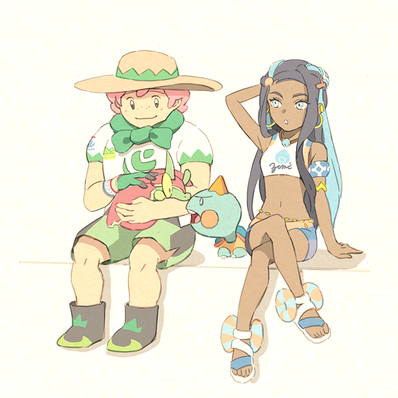 nessa, milo, flapple, and chewtle (pokemon and 1 more) drawn by matsuri_(matsuike)