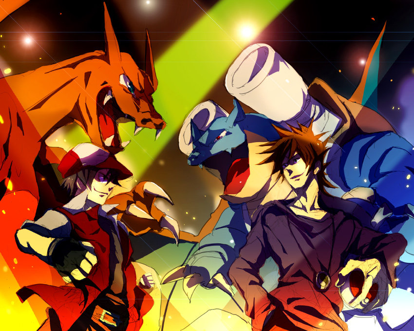 red, blue oak, charizard, and blastoise (pokemon and 1 more) drawn by toriko_(hatoriko)