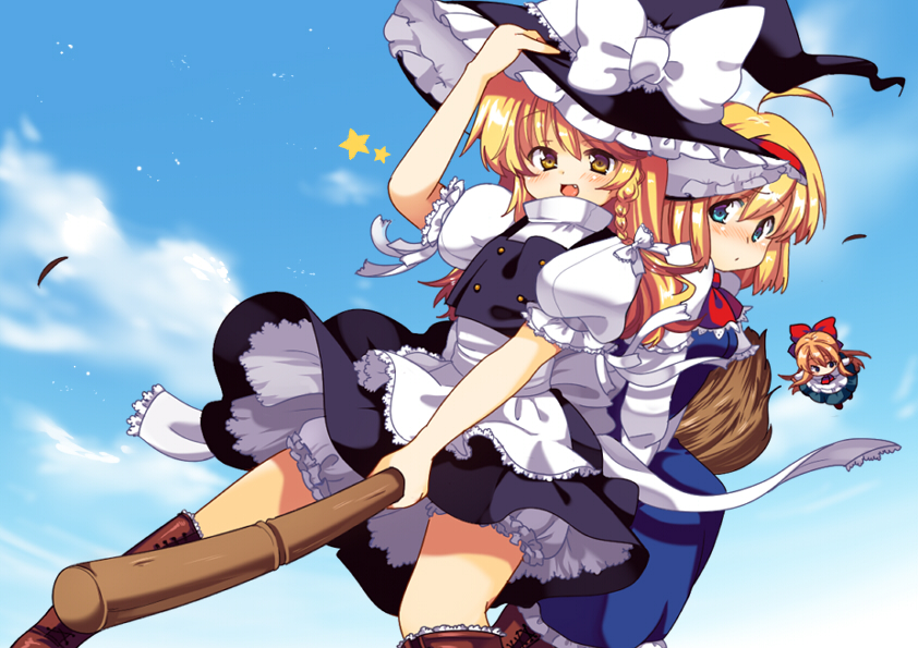 kirisame marisa, alice margatroid, and shanghai doll (touhou) drawn by matatabi_maru