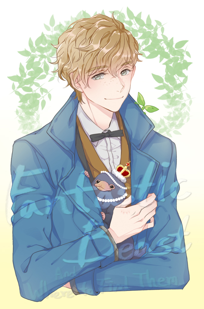newt scamander, niffler, and bowtruckle (wizarding world and 1 more) drawn by zigi