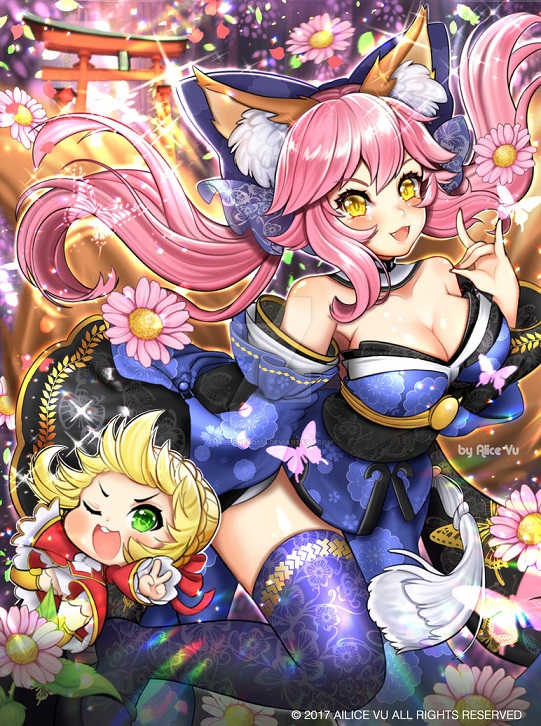 tamamo, nero claudius, and tamamo no mae (fate and 3 more) drawn by alice_vu