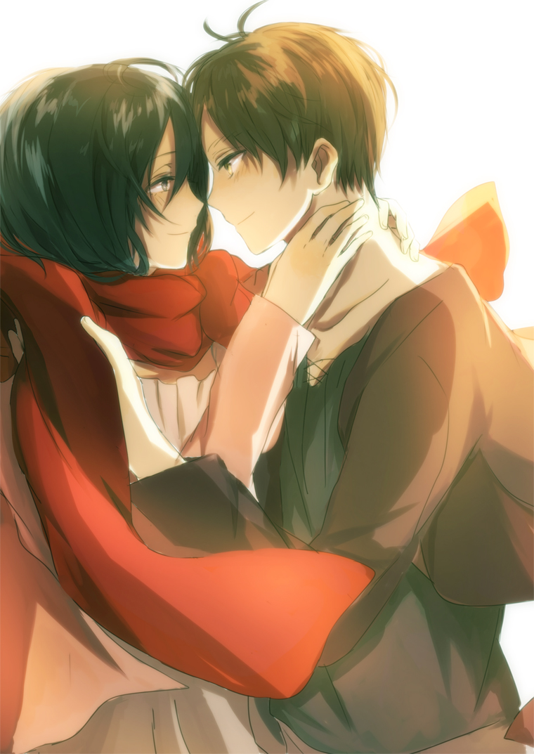 mikasa ackerman and eren yeager (shingeki no kyojin) drawn by 0ida