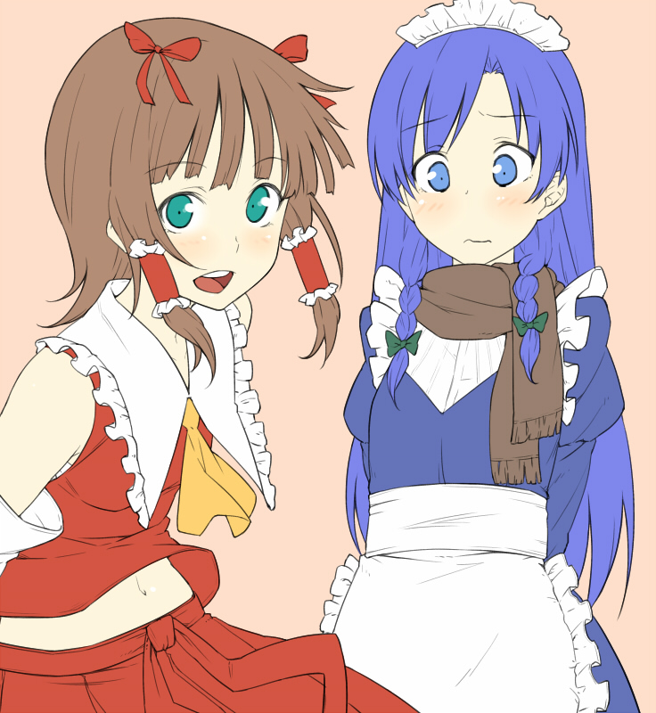 hakurei reimu, izayoi sakuya, kisaragi chihaya, and amami haruka (touhou and 1 more) drawn by hiroya_juuren