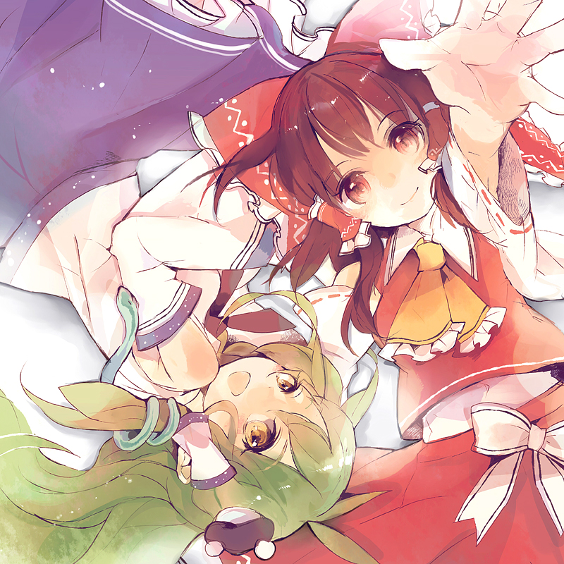 hakurei reimu and kochiya sanae (touhou) drawn by azuma_aya