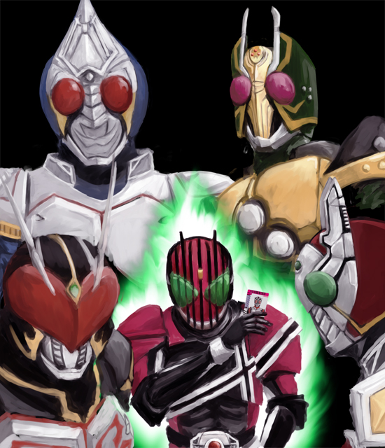 kamen rider decade, kamen rider blade, kamen rider garren, kamen rider chalice, and kamen rider leangle (kamen rider and 2 more) drawn by aocha