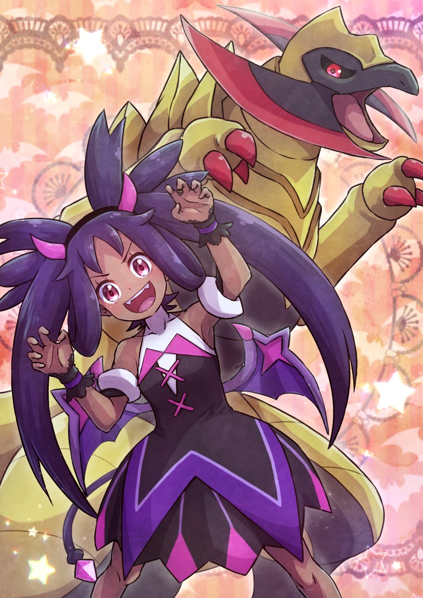 haxorus and iris (pokemon and 1 more) drawn by kotobukkii_(yt_lvlv)
