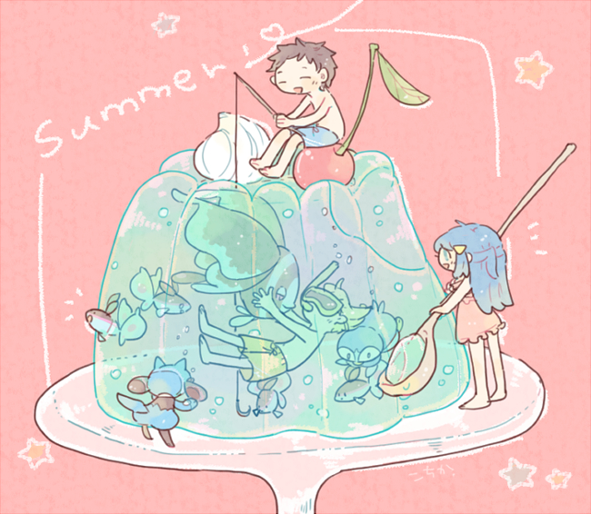 dawn, piplup, lucas, barry, riolu, and 2 more (pokemon and 1 more) drawn by katiko