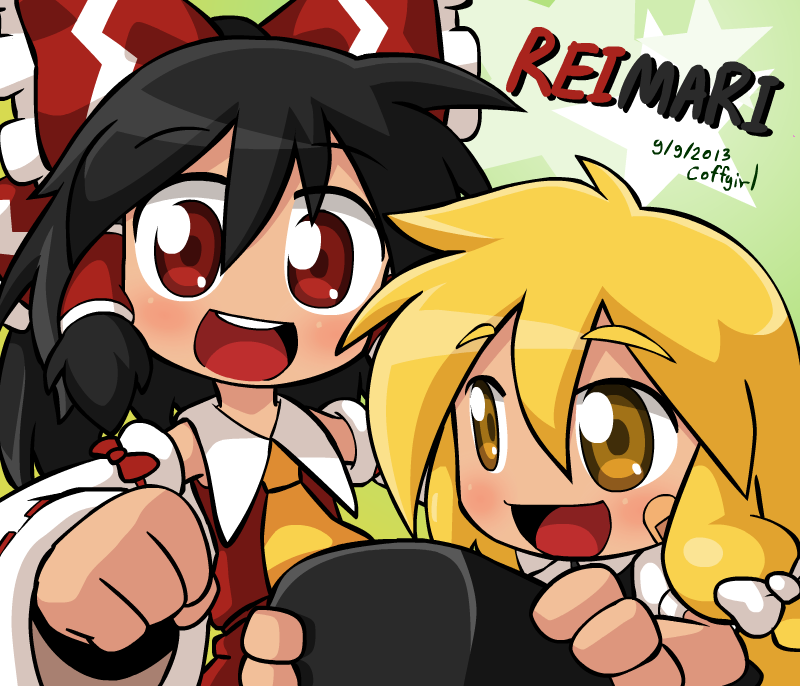 hakurei reimu and kirisame marisa (touhou) drawn by coffgirl