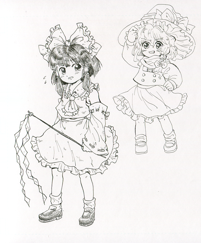 hakurei reimu and kirisame marisa (touhou) drawn by medinki