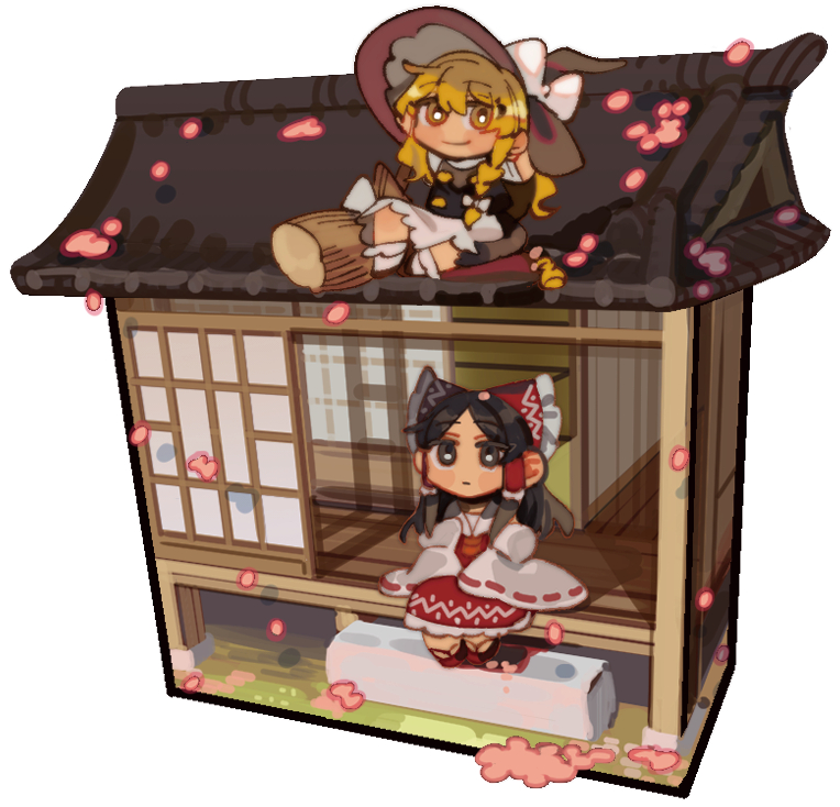 hakurei reimu and kirisame marisa (touhou) drawn by shi_chimi