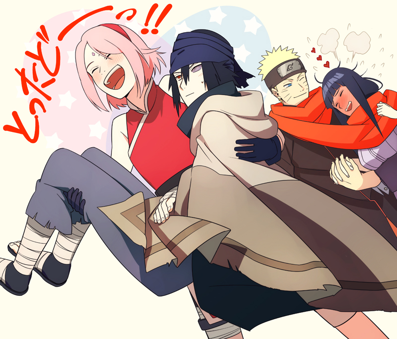 haruno sakura, uzumaki naruto, hyuuga hinata, and uchiha sasuke (naruto and 1 more) drawn by oba-min