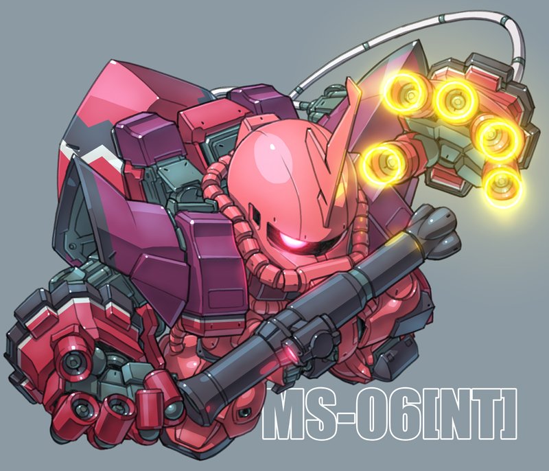 zaku ii, zaku ii s char custom, and zeong (gundam and 2 more) drawn by susagane