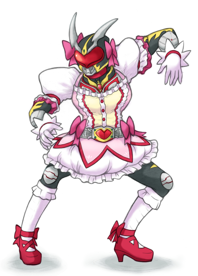 kaname madoka and kamen rider chalice (mahou shoujo madoka magica and 2 more) drawn by ebifly_(dokudoku)
