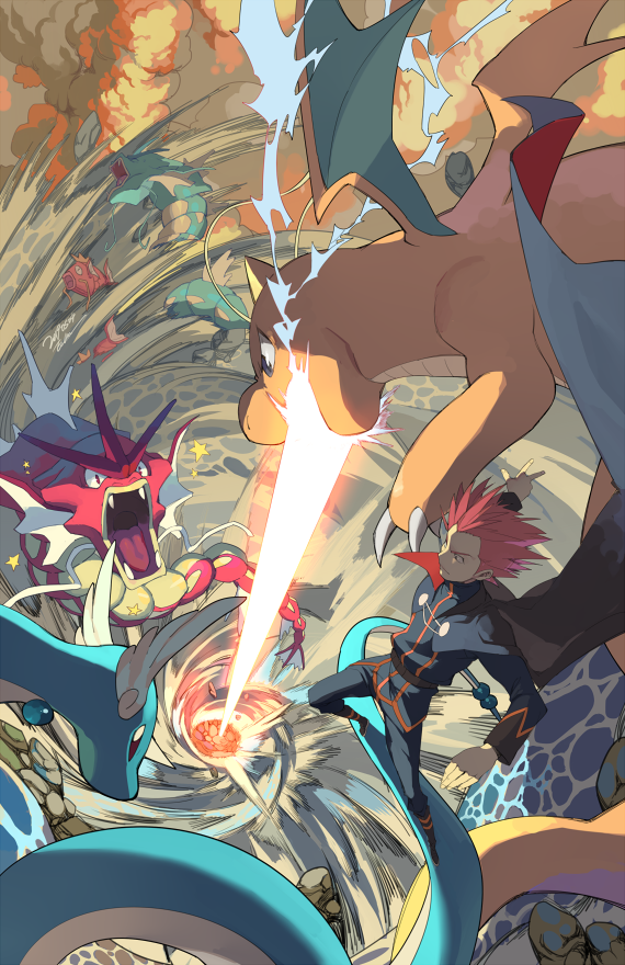 dragonite, lance, magikarp, gyarados, and dragonair (pokemon and 1 more) drawn by e_volution